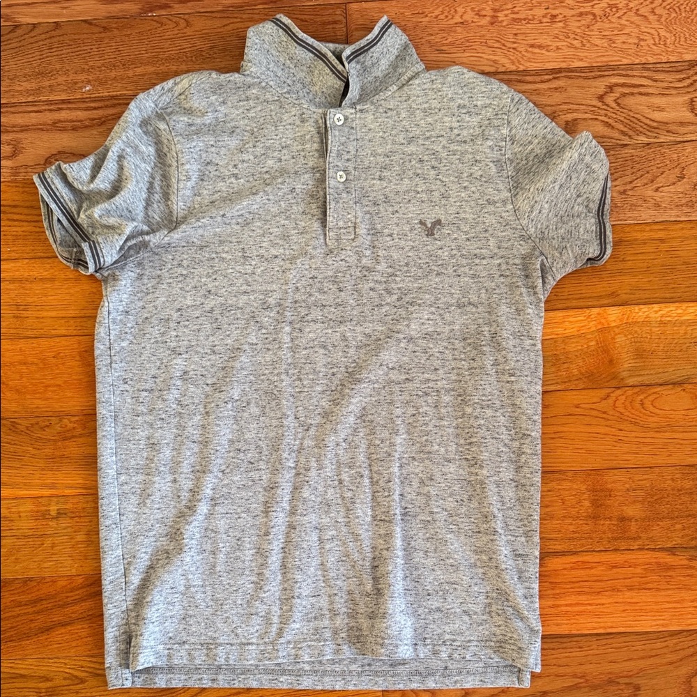 American Eagle Outfitters Gray Polo Shirt with Quarter-Zip Collar